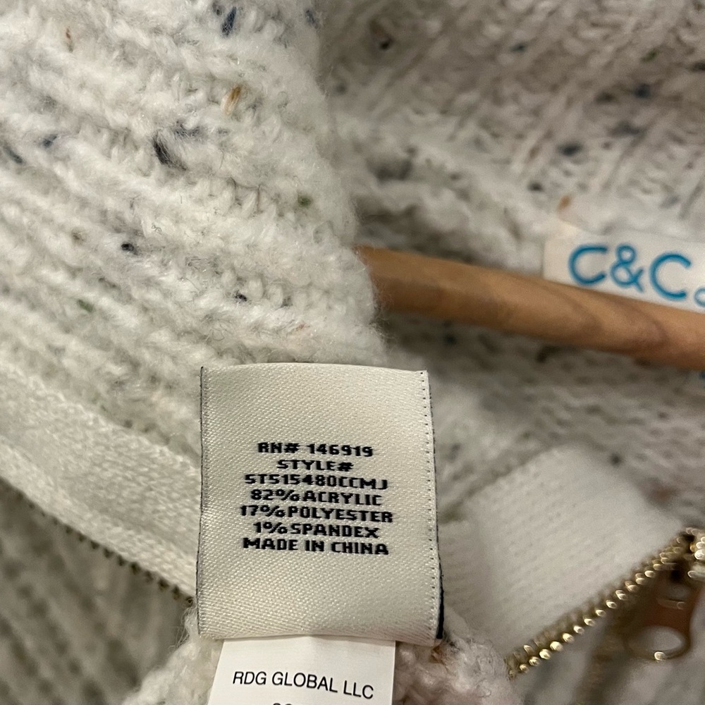 C&C California women’s small off white multi color flecks quarter zip sweater - Picture 5 of 6